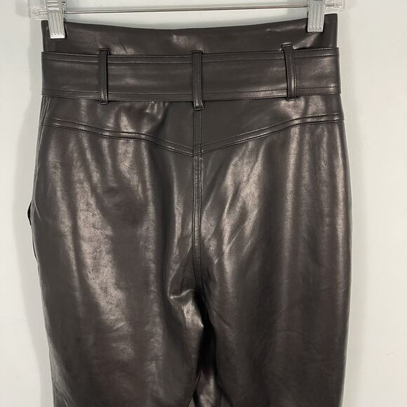 Aritzia Wilfred High Waisted Tie Belt Black Faux Leather Pants Size 2 - Picture 9 of 16